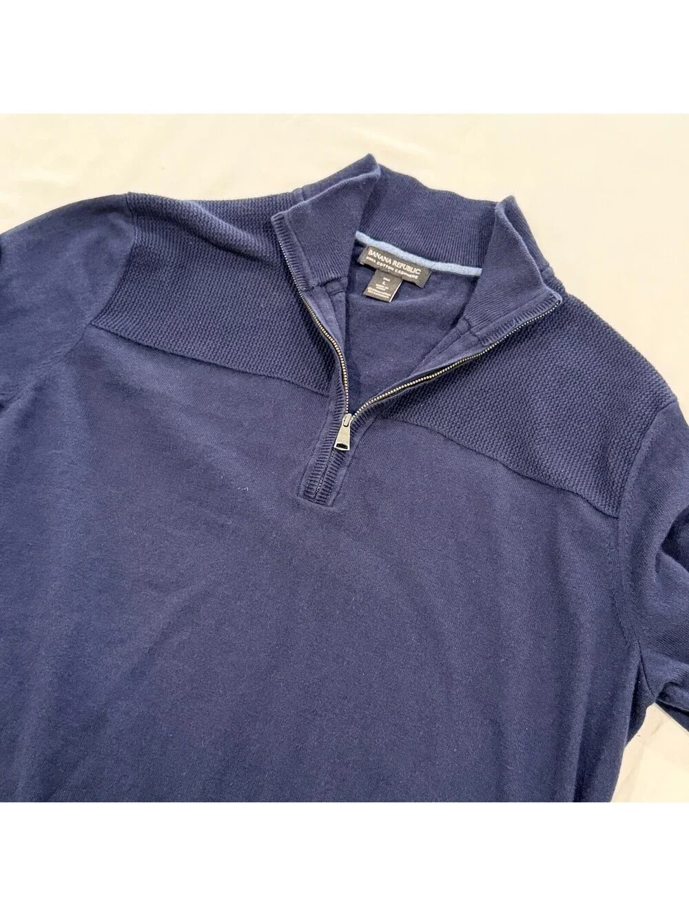 Banana Republic Men’s L Tall Navy Pima Cotton Cashmere Quarter Zip Sweater